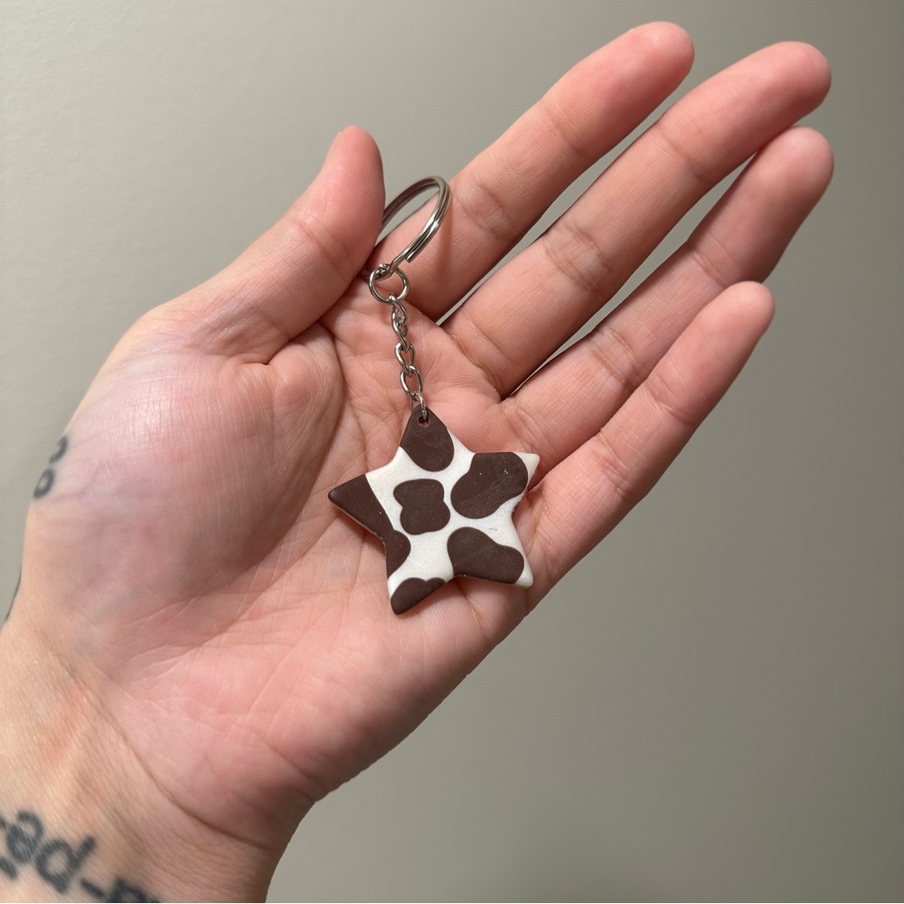 Brown western  cow print matte keychain
